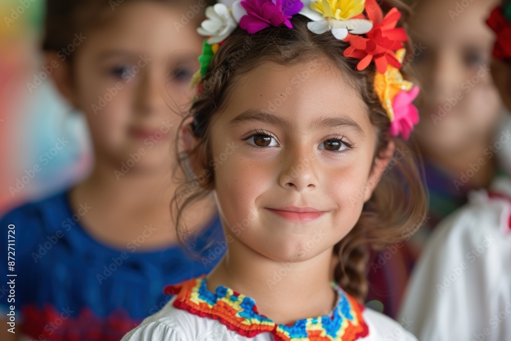 Smiling young girl with colorful flower crown