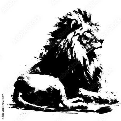 Lion in illustration in brush stroke painting,
