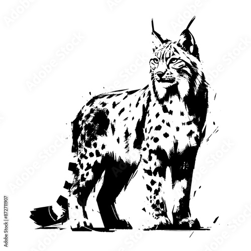 lynx, bobcat, wildcat in illustration in brush stroke painting,