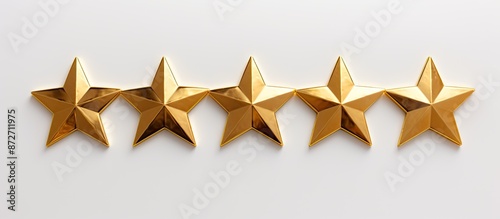 Top view of a gold five-star rating for excellent service, perfect for customer satisfaction feedback, isolated on a white background with available copy space image.