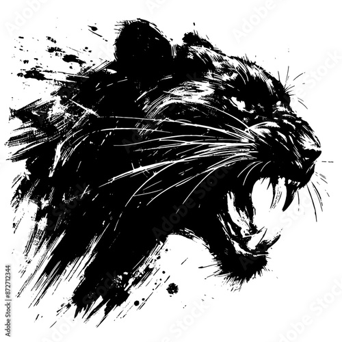 Panther in illustration in brush stroke painting,