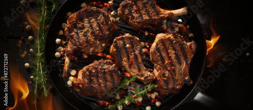 Top-down view of barbecued ...