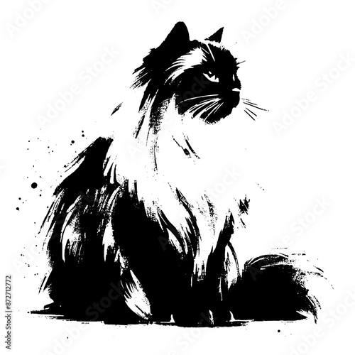 cat in illustration in brush stroke painting,