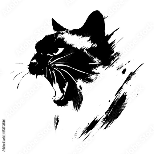 cat in illustration in brush stroke painting,
