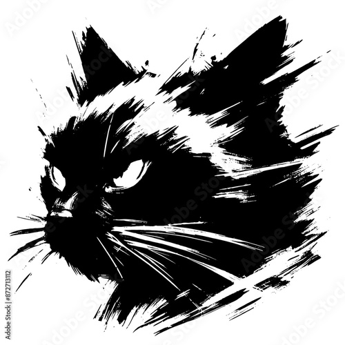 cat in illustration in brush stroke painting,