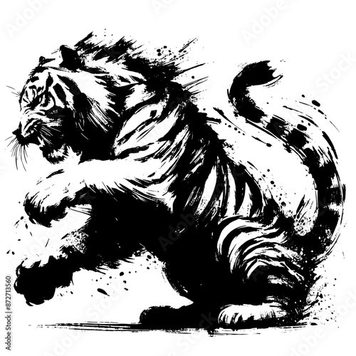 tiger illustration in brush stroke painting,