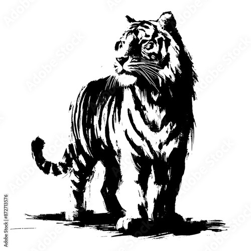 tiger illustration in brush stroke painting,