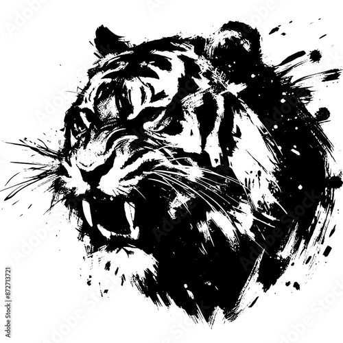 tiger illustration in brush stroke painting,