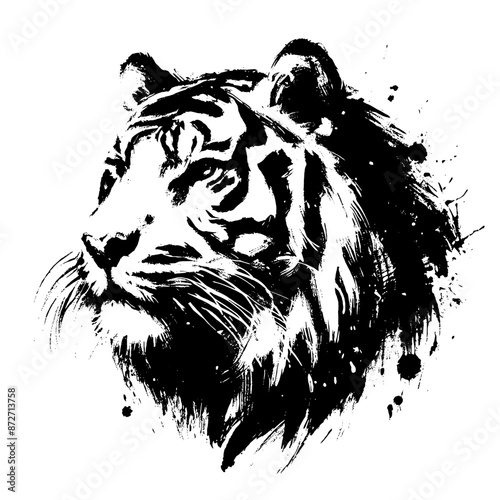tiger illustration in brush stroke painting,