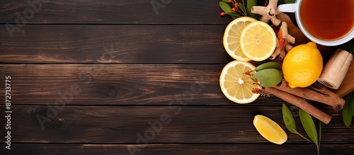 Top view of a ginger tea cu...