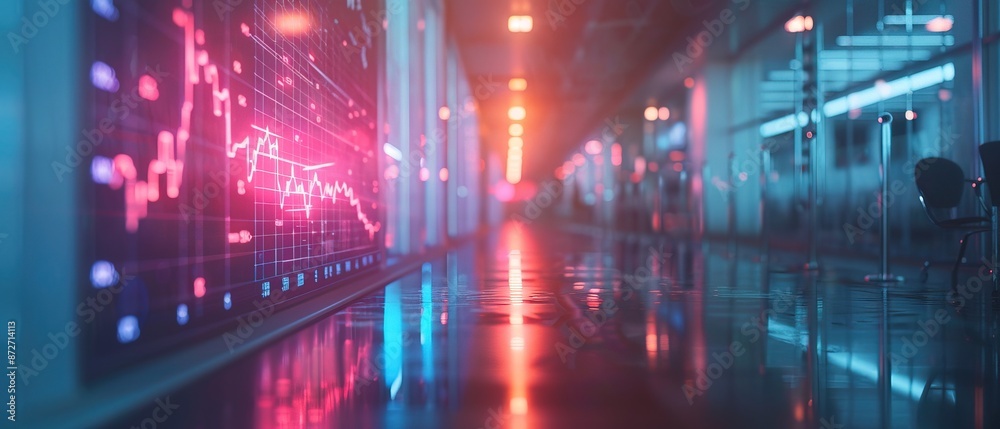 Dynamic shot of a healthcare facility with financial graphs overlay symbolizing the business of health Dynamic shot of a healthcare facility with financial graphs overlay symbolizing the business of health