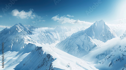 Snowy mountain peak in mist