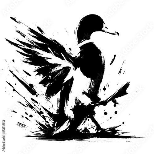 duck, goose in illustration in brush stroke painting,