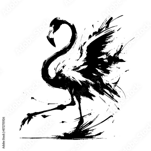 Flamingo in illustration in brush stroke painting,