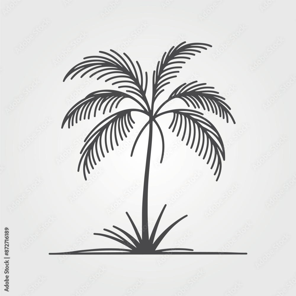 Fototapeta premium Black palm tree, isolated on white background. Palm silhouettes. Design of palm trees for posters, banners and promotional items. Vector illustration