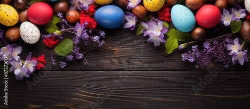 Vibrant Easter eggs and spr...