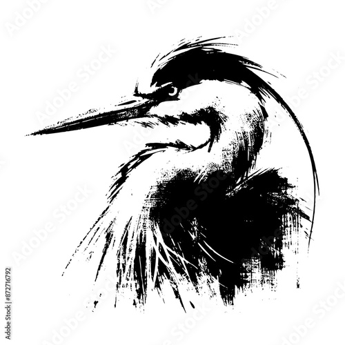 Heron in illustration in brush stroke painting, photo