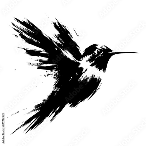 Hummingbird in illustration in brush stroke painting,