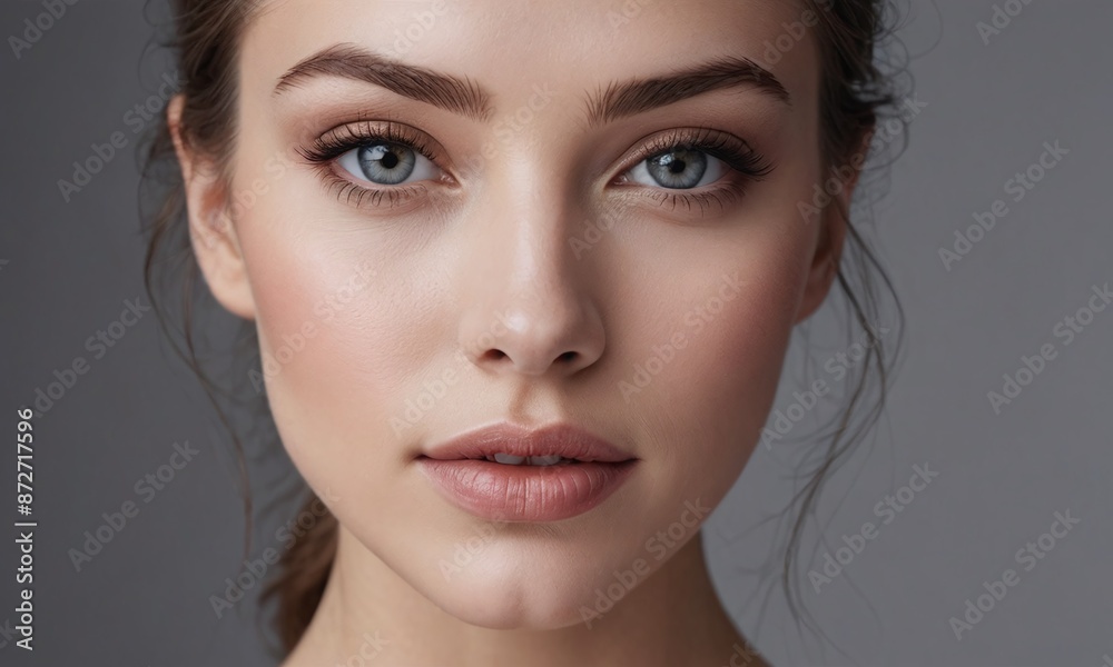 Obraz premium Beauty healthy skin closeup face woman natural makeup eyes and lips