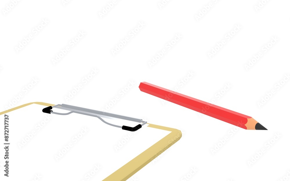 brown plastic clipboard with blank paper and red pencil isolated background 3d render illustration brown plastic clipboard with blank paper and red pencil isolated background 3d render illustration