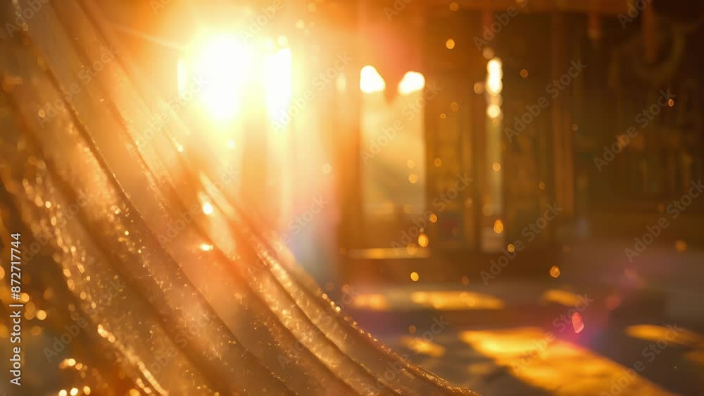 Golden threads shimmer in the sunlight dancing along with the flowing material in the shrine. Golden threads shimmer in the sunlight dancing along with the flowing material in the shrine.