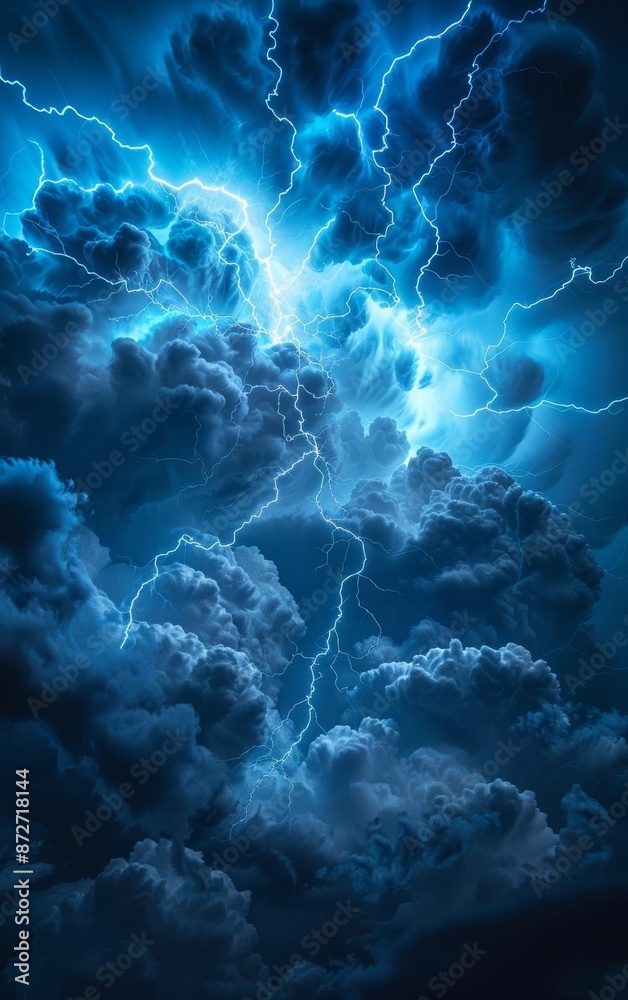 Powerful lightning strikes through dark stormy clouds. Powerful lightning strikes through dark stormy clouds.