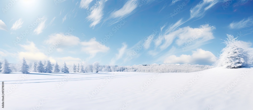 Snowfall over a snow-covered landscape under a clear blue sky, ideal for copy space image. Snowfall over a snow-covered landscape under a clear blue sky, ideal for copy space image.