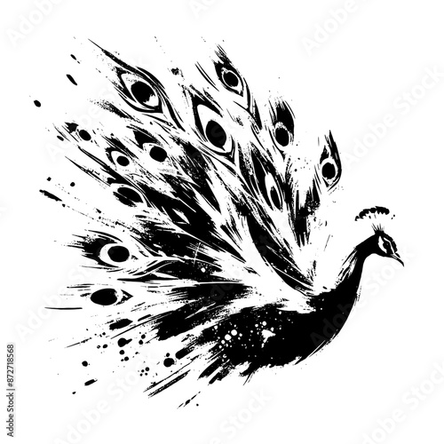 Peacock in illustration in brush stroke painting,