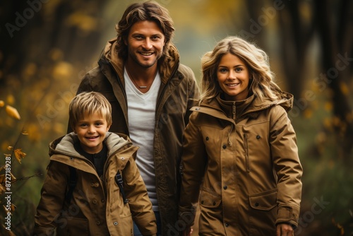 Blissful family bonding during a delightful stroll in the serene park surroundings © Matvejs