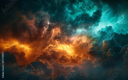 Abstract clouds with vibrant lightning streaks. © Ruby