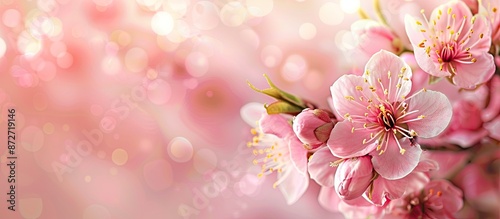 Wallpaper Mural Pink peach blossom displayed against a blurred background, providing ample copy space for an image. Torontodigital.ca