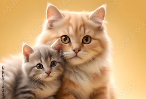 cute loving two cats, dad and son