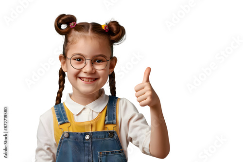 Smiling school girl showing thumb up isolated on transparent background