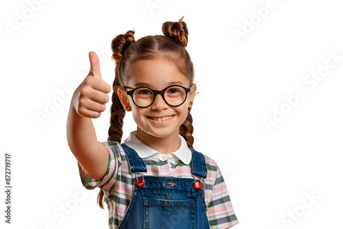 Smiling school girl showing thumb up isolated on transparent background