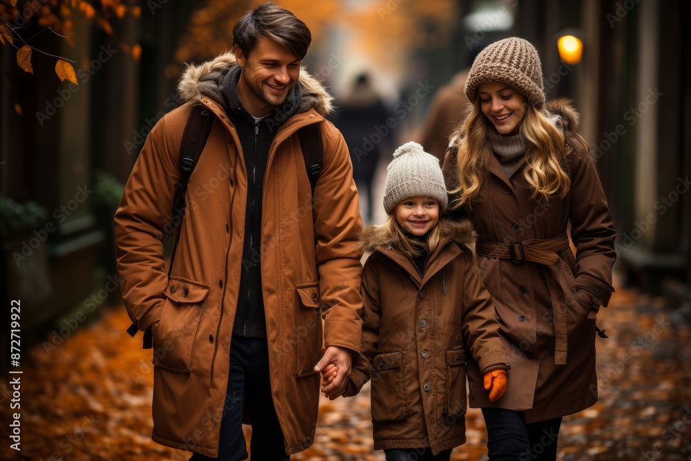Happiness family enjoying a leisurely stroll together outdoors in a beautiful setting Happiness family enjoying a leisurely stroll together outdoors in a beautiful setting