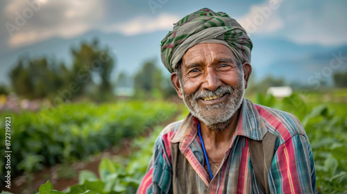 Wallpaper Mural happy indian farmer sitting in the farm Torontodigital.ca
