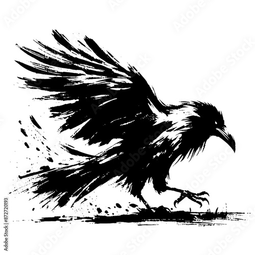 raven in illustration in brush stroke painting,