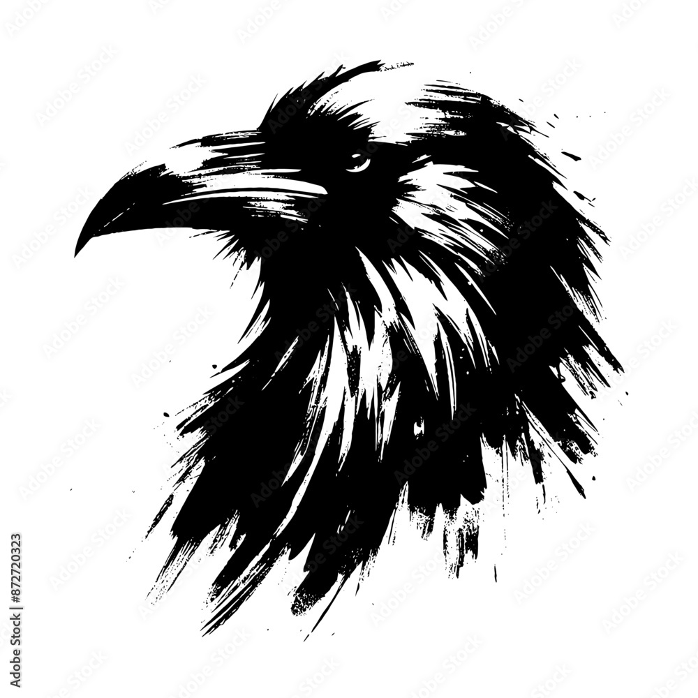 Obraz premium raven in illustration in brush stroke painting,