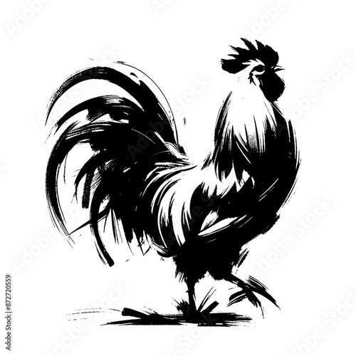 rooster; chicken; hen in illustration in brush stroke painting,