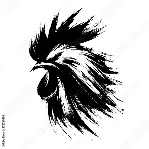 rooster; chicken; hen in illustration in brush stroke painting,