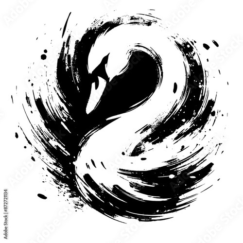 Swan in illustration in brush stroke painting,