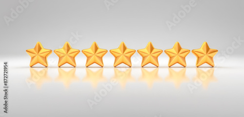 Seven golden stars on reflective surface, highest quality rating, award for exceptional service, customer satisfaction symbol, premium choice, luxury status, perfect score, achievement of excellence photo