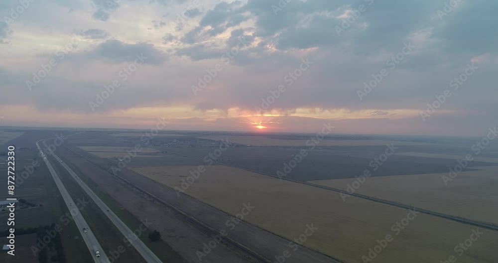 aerial view of beautiful sunset over countryside landscape - 9 sec aerial view of beautiful sunset over countryside landscape - 9 sec