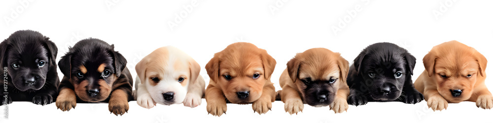 Dog cute puppies in a row isolated on transparent background Dog cute puppies in a row isolated on transparent background