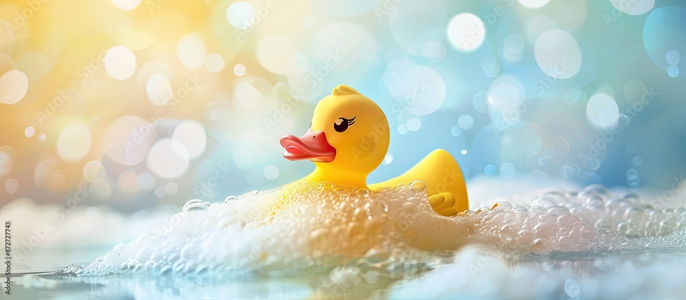 A charming rubber duck floating in sudsy water, ideal for a copy space image. A charming rubber duck floating in sudsy water, ideal for a copy space image.