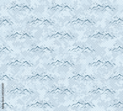 The seamless background with mountains and birds.