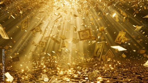 Gold coins and money dropping from the sky