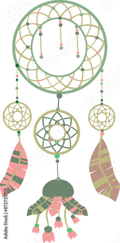 Dream catcher vector illustration. Mascot native american. Boho feathers decoration