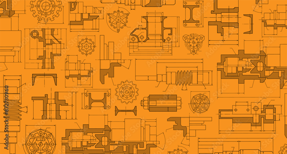 Technical Drawing Header Image Engineering industrial background from technical drawing elements ...