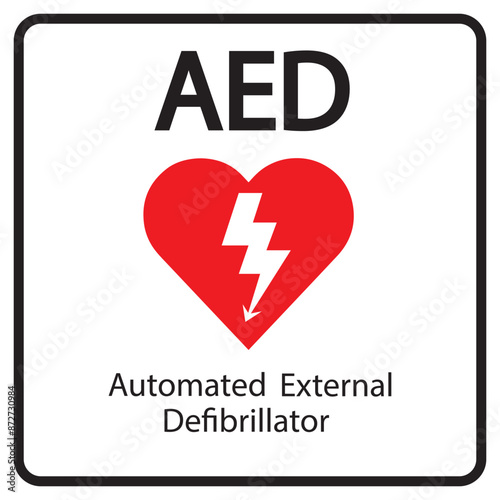 AED,automated external defibrillator / aed sign with heart and electricity symbol flat vector icon